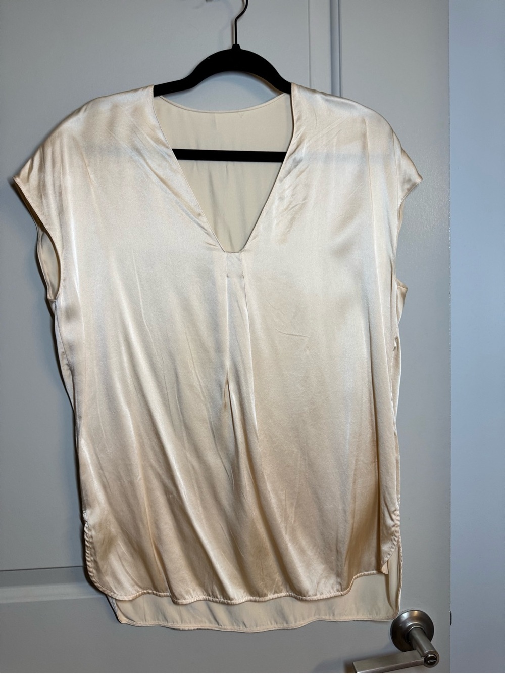 Women's Cream Satin V-Neck Blouse